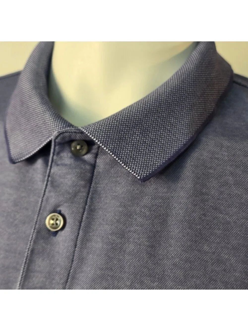 Tasso Elba Polo Shirt Supima Cotton Blend Heathered Blue Size XL